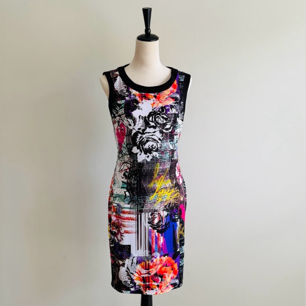 Vintage retro CACHE Y2K mixed media art print dress 8